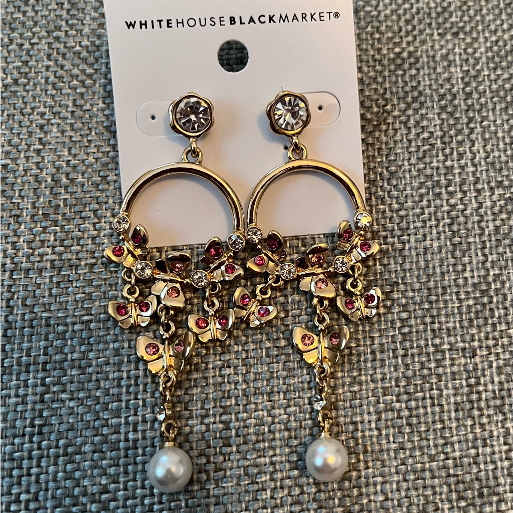 White House Black Market Butterfly Drop Hoop Earrings 16$